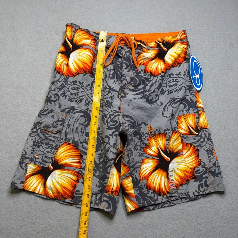 OP Board Shorts Mens XL Grey Orange Hibiscus Floral Vintage Y2K NWT Cargo‎ Surf
